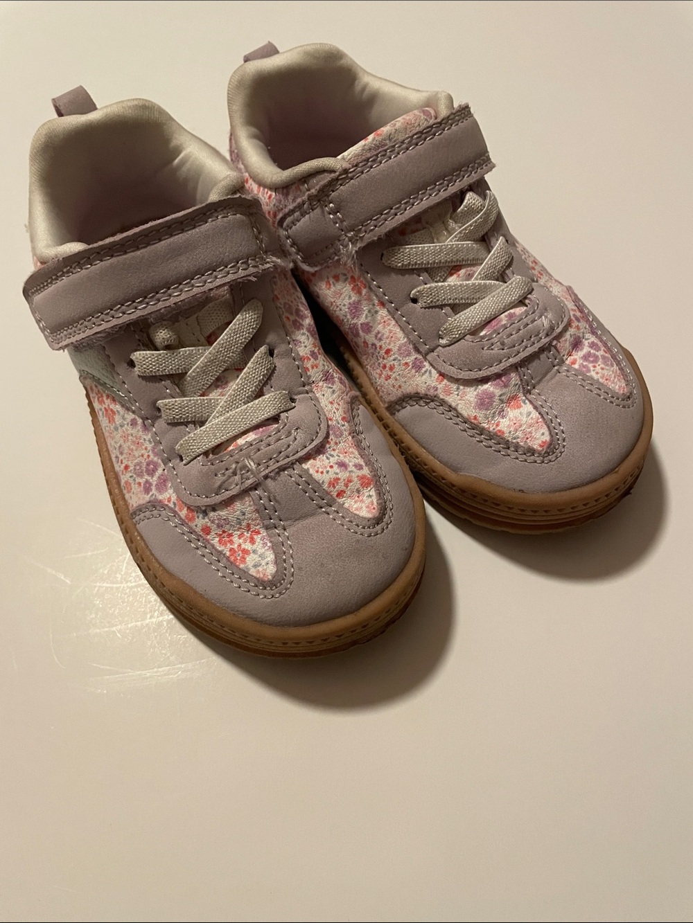 Carter’s Toddler Size 10 Floral Light Purple Sneakers Faux Laces Velcro Strap